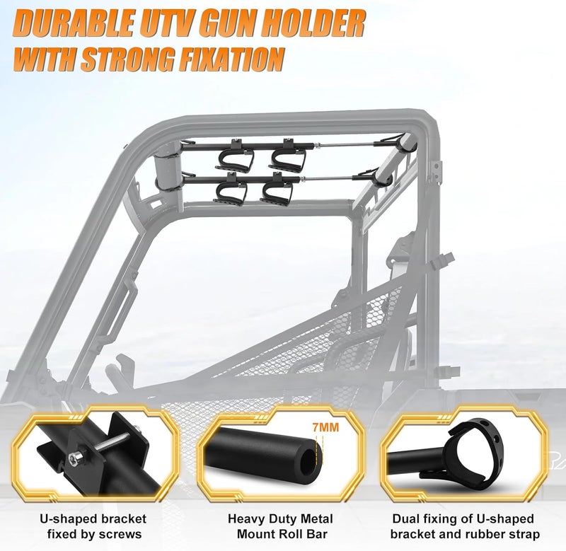 Drieaco Store UTV Overhead Gun Rack Fits 21-28" Spacing Roll Bars, Adjustable UTV Gun Holder Rifle Rack for Polaris Ranger Honda Pioneer Mule Uforce, Shovel Mount Bow Metal Holder Hunting Tool Roof Racks - Image 5